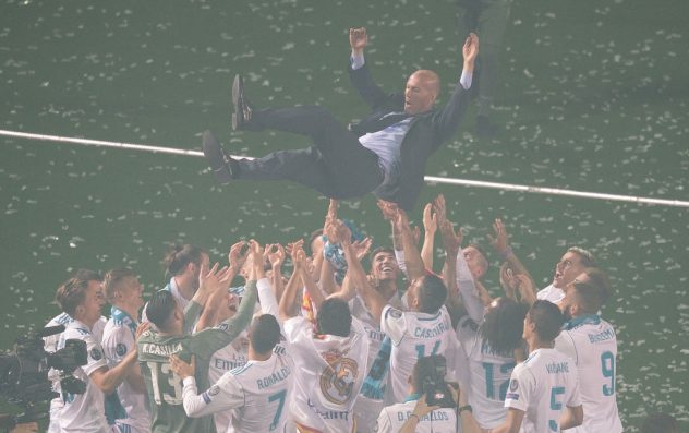 Real Madrid Celebrate After Victory In The Champions League Final Against Liverpool