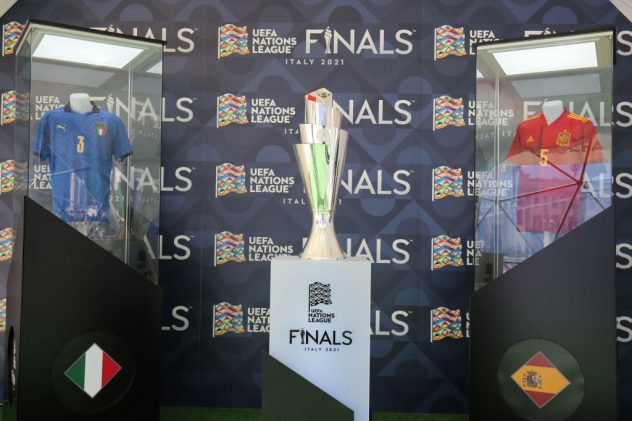 The UEFA Nations League Trophy Is Displayed In Milan