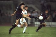 Jari Litmanen of Ajax and Claudio Panucci of AC Milan