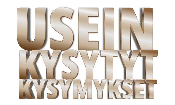 Metallinhohtoinen teksti ’Usein kysytyt kysymykset’ korostetusti esillä. Kuvitus liittyy kasinobonuksia käsittelevän sivun FAQ-osioon Suomifutis.com-sivustolla.